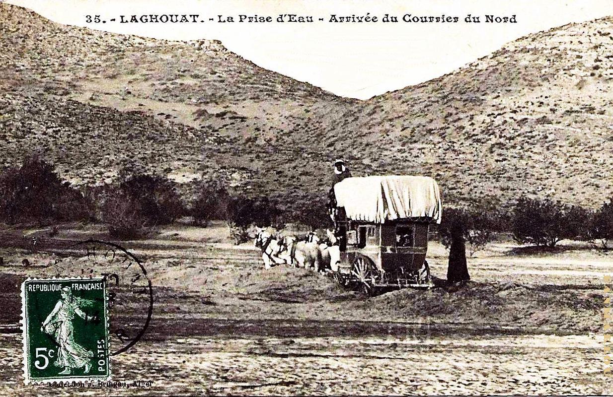 Laghouat - Prise d'eau - Arrivee du Courrier du Nord - 1914.jpg